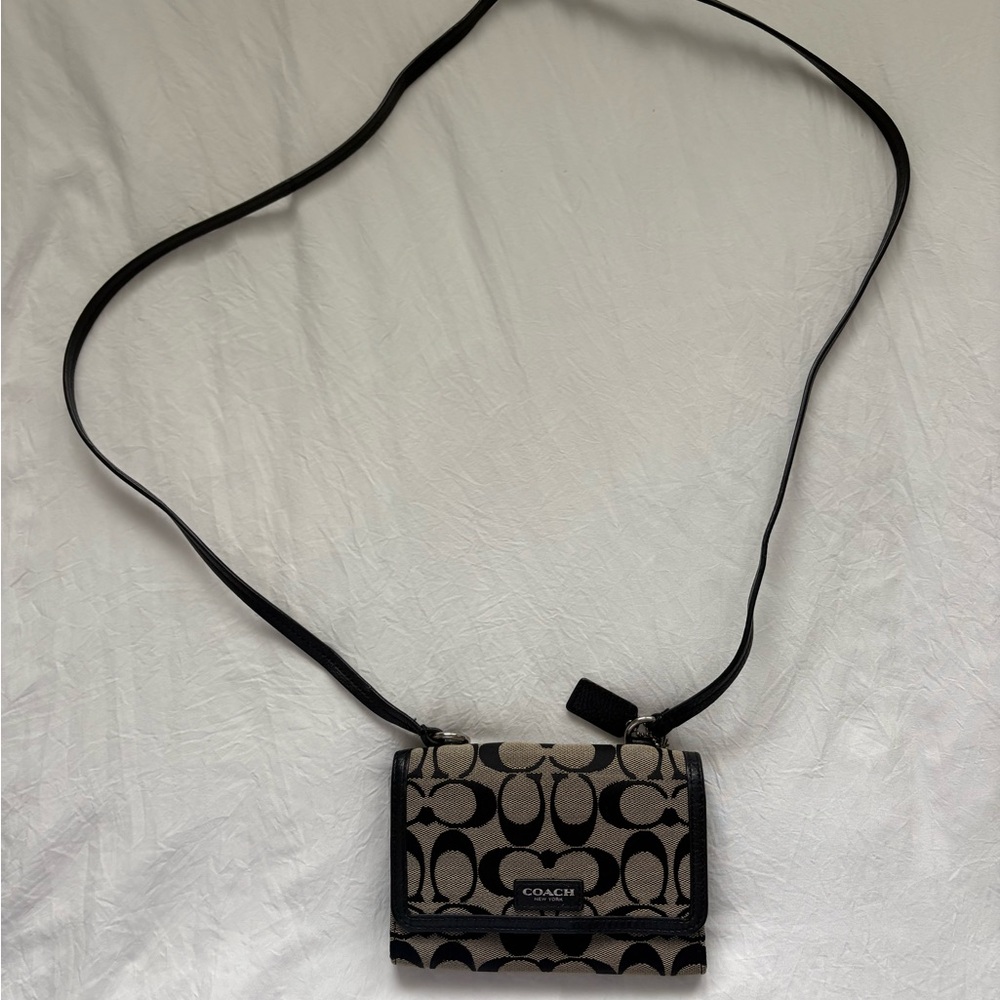 Coach Signature Black and Tan Crossbody Bag